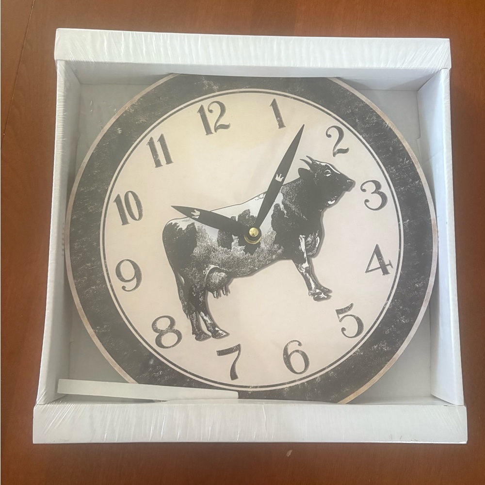 Vintage Black and White Bull Wall Clock
